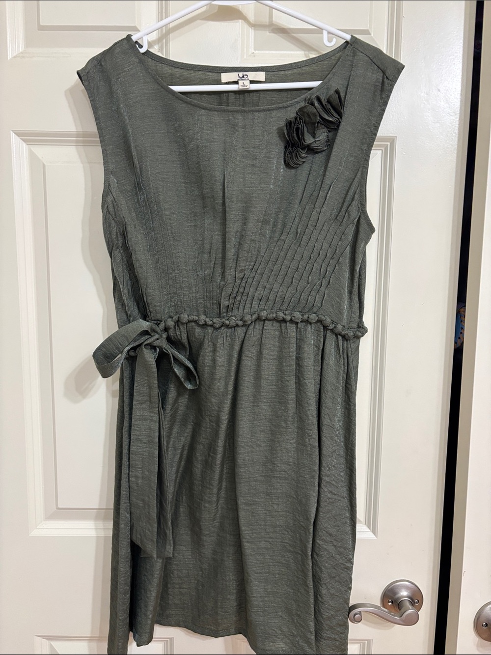 Ya Los Angeles Sleeveless Olive Dress with Side Tie and Floral Detail